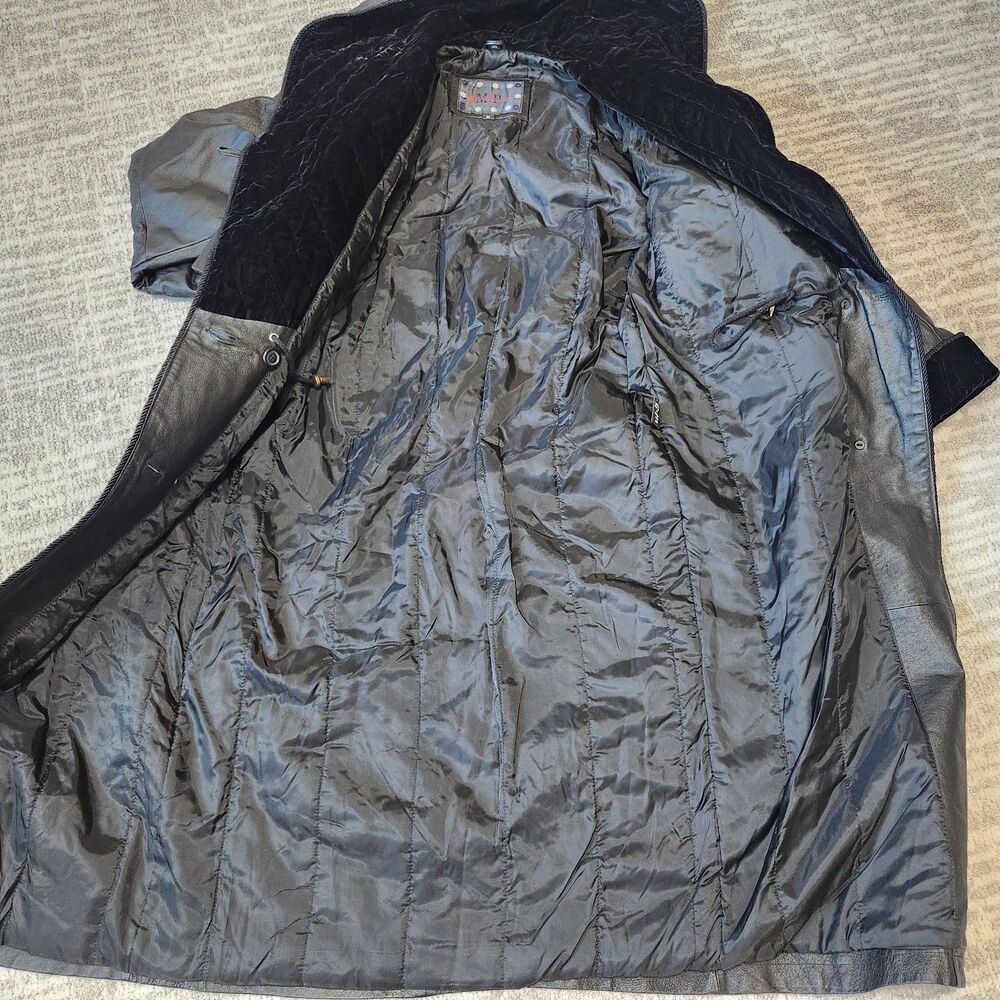 Vintage Middlebrook women Park Black Leather Trench Parka Coat Hooded M - Picture 7 of 10